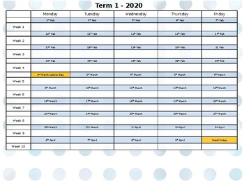Perth WA 1 to 4 Term calendar with holidays by Lisa Key | TpT
