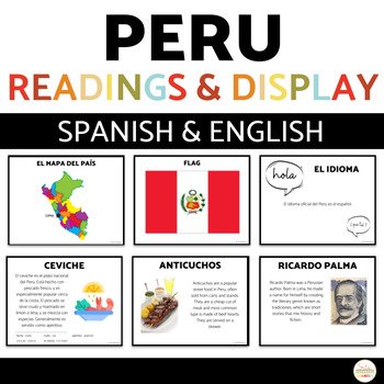 Preview of Peru Culture Readings Worksheet Activities & Bulletin Board in Spanish & English