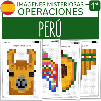 Preview of Peru Math Mystery Pictures SPANISH Version Grade 1 Additions Subtractions