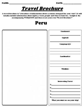 Preview of Peru UDL Country Brochure Worksheet & Webquest W/Summary