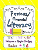 Pesonal Financial Literacy TEKS 5.10E 5.10F Balance a Simp