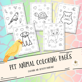 Pet Animal Coloring Pages | Turtle, Dog, Cat, Bird, Hamster | TPT