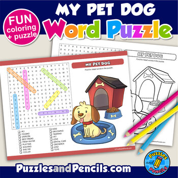 Preview of Pet Dog Word Search Puzzle & Coloring Activity | Wordsearch & 20 Coloring Pages