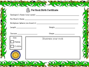 Preview of Pet Rock Birth Certificate