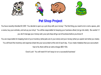 Preview of Pet Shop Project - Adding and Subtracting Money