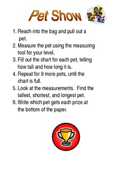 Preview of Pet Show Measurement center for Kinder, 1st, and 2nd grade Common Core Standards