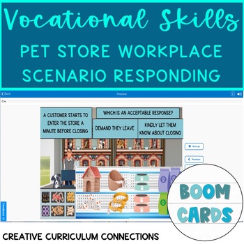 Preview of Pet Store Employee Vocational Skills Responding to Scenarios Boom Cards