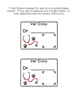 Be a Pet Vet: Veterinarian Name Tags by Unstoppable Mrs Kinne TpT