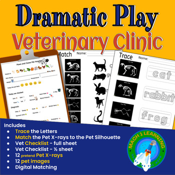 Preview of Pet Vet Dramatic Play - Veterinary Clinic X-Rays with Worksheets