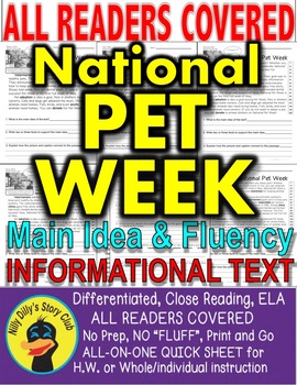 Preview of Pet Week Differentiated Close Reading 5 Level Passages for HW, Guided, and More!