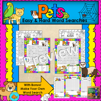 Pet Word Searches - Easy and Hard by Windup Teacher | TpT