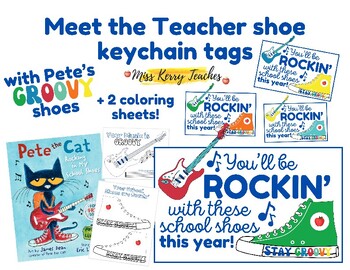 Preview of Pete Meet the Teacher Shoe Keychain + Coloring Pages Label Tag Three Sizes