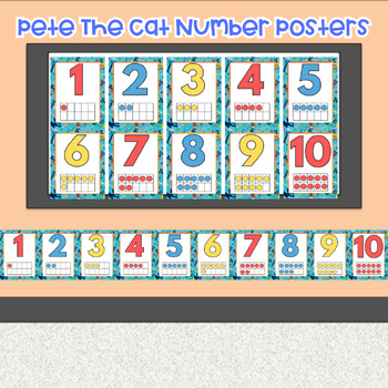 Preview of Pete The Cat Number Posters, PreK room display