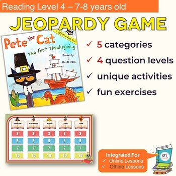 Preview of Pete The Cat - The First Thanksgiving - PPT Quiz/Jeopardy