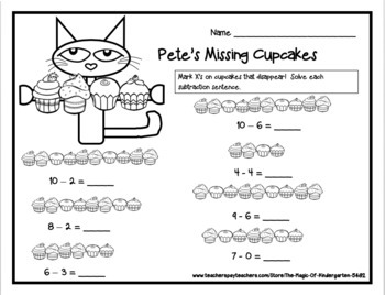 Pete's Missing Cupcakes~Subtraction Set by The Magic of Kindergarten