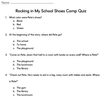 Preview of Pete the Cat Rocking in My School Shoes Comprehension Test
