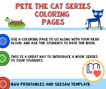 Pete the Cat Series Coloring Pages by loveourlibrary | TpT