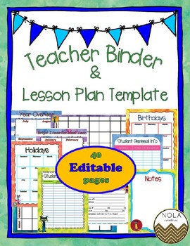 Preview of Pete the Cat Teacher Binder/Lesson Plan Template- EDITABLE