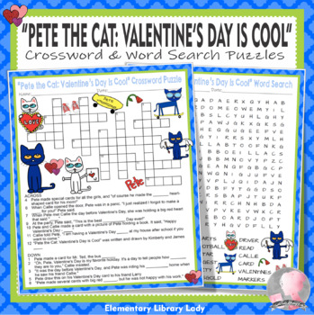 Pete The Cat Valentines Day Is Cool Activities Crossword Puzzle Word Searches