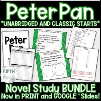 Preview of Peter Pan Novel Study BUNDLE with discussion guide, journals, and test