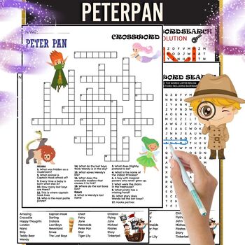 Peter Pan Novel Vocabulary Study Worksheets Word Search Crossword