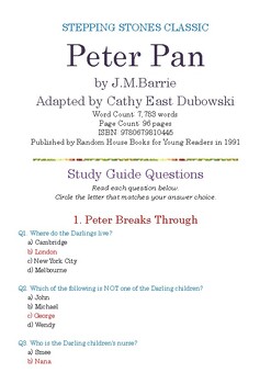 Preview of Peter Pan (Stepping Stones Classic) by J.M.Barrie; Multiple-Choice Quiz w/Answer