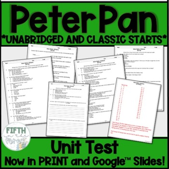 Preview of Peter Pan Unit Test for In-Person and Distance Learning