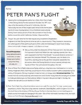 Preview of Peter Pan's Flight Attraction (Walt Disney World) Reading Comprehension