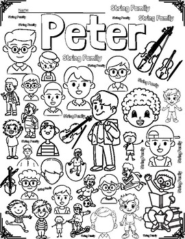 Preview of Peter and The Wolf- Coloring Pages- 7 total- Character, Name, Instrument, Name