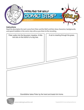 peter and the wolf comic strip worksheet and lesson plan