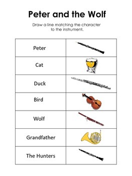 Preview of Peter and the Wolf Matching Worksheet