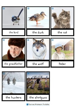 Preview of Peter and the Wolf, music appreciation, montessori 3 part cards, nomenclature,