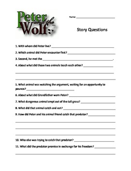 Preview of Peter and the Wolf story questions only