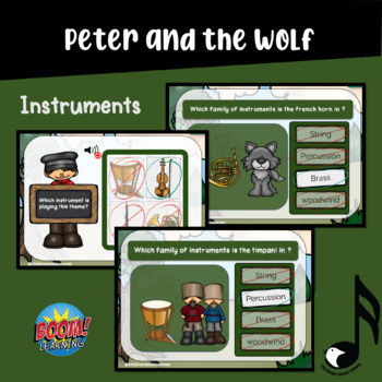 Preview of Peter and the wolf  Instruments Digital Task Cards on Boom Cards™