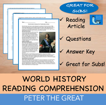 Preview of Peter the Great - Reading  Comprehension Passage & Questions