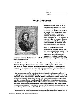 Preview of Peter the Great Worksheet