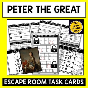 Preview of Peter the Great of Russia Escape Room - Task Cards - Reading Comprehension