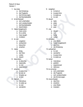 Preview of Petra reist nach Kalifornien Chapters 9-12 Vocabulary Quizzes with Answer Keys
