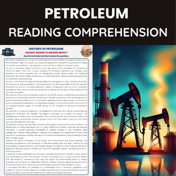 Preview of History of Oil Reading Comprehension | History of Petroleum