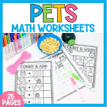 Preview of Pets Activities Preschool Math Worksheets Pre-K Kindergarten Center Activity