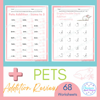Preview of Pets Addition Review Worksheets