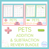 Pets Addition & Subtraction Review Worksheets Bundle