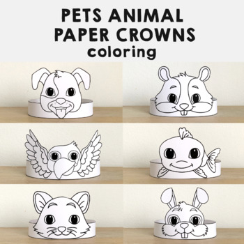 Preview of Pets Animals Paper Crowns Headbands Hats Printable Coloring Craft Activity