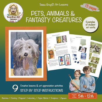 Preview of Pets, Animals and Fantasy Creatures Art Lessons, 9 Projects