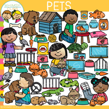 Preview of Kids with Pets and Their Homes and Food Clip Art - For Home and Class Pets
