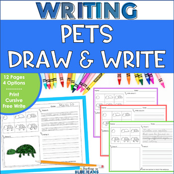 Preview of Pets Directed Drawing Writing Prompts - Print and Cursive Handwriting Practice