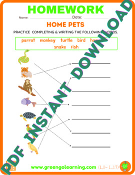 Preview of Pets / ESL PDF HOMEWORK / NATIONAL PET MONTH INSPIRATION