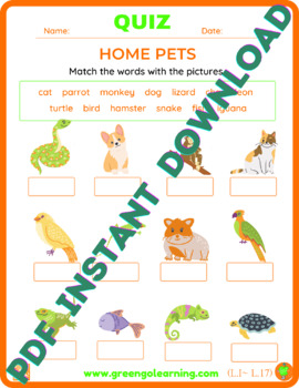 Preview of Pets / ESL PDF QUIZ / NATIONAL PET MONTH INSPIRATION