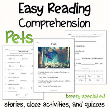 Preview of Pets - Easy Reading Comprehension for Special Education