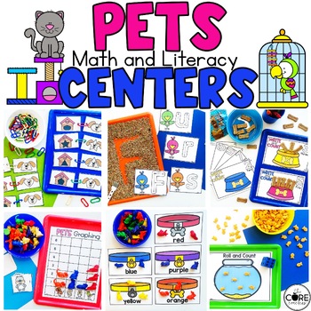 Preview of Pets Math and Literacy Centers for Preschool-PreK Animal Activities